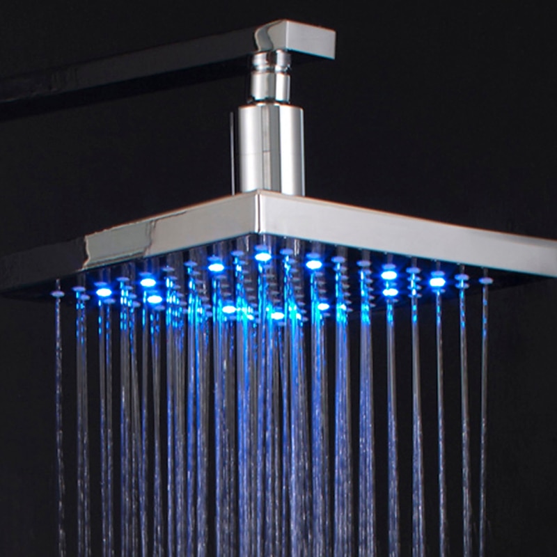 Contemporary Rain Shower,Wall Mounted Chrome Finish LED Color Changes with Water Temperature Rainfall Shower Top Spray4