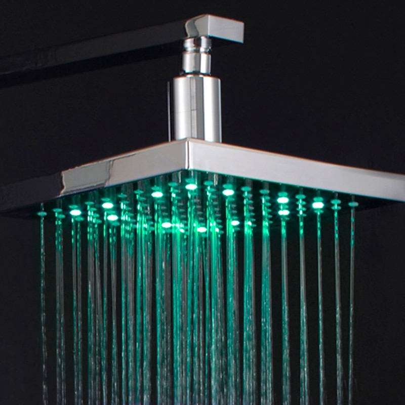 Contemporary Rain Shower,Wall Mounted Chrome Finish LED Color Changes with Water Temperature Rainfall Shower Top Spray3