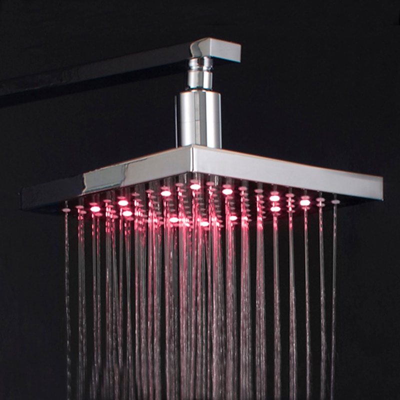 Contemporary Rain Shower,Wall Mounted Chrome Finish LED Color Changes with Water Temperature Rainfall Shower Top Spray2