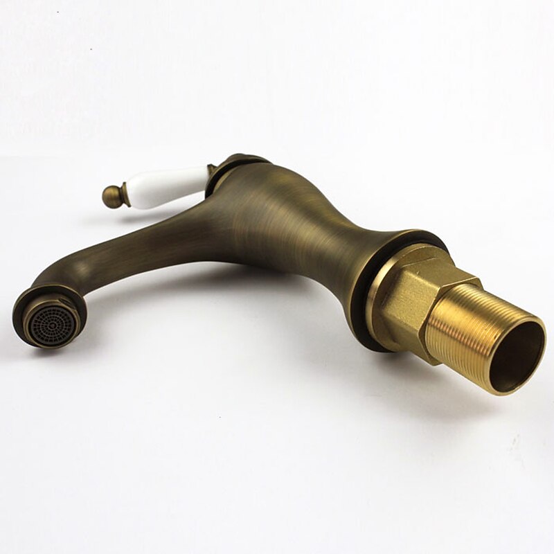 Antique Brass Bathroom Sink FaucetRotatable Ceramic Valve Single Handle One Hole Bath Taps with Hot and Cold Switch4