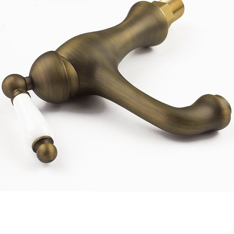 Antique Brass Bathroom Sink FaucetRotatable Ceramic Valve Single Handle One Hole Bath Taps with Hot and Cold Switch3