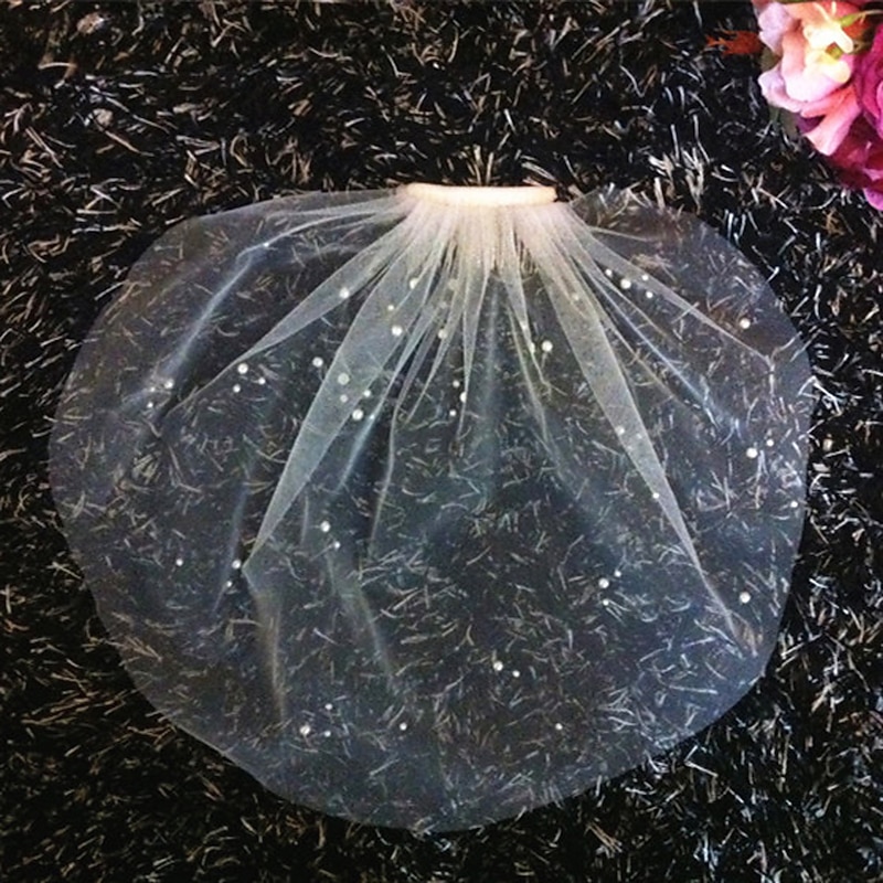 One-tier Cut Edge Wedding Veil Blusher Veils / Veils for Short Hair / Birdcage Veils with Pearl Tulle2