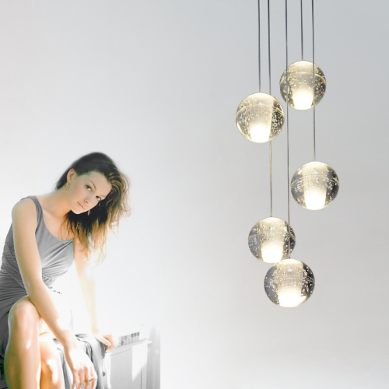 5-Light 10(4") Crystal / LED Pendant Light Metal Cluster Chrome Modern Contemporary 90-240V2