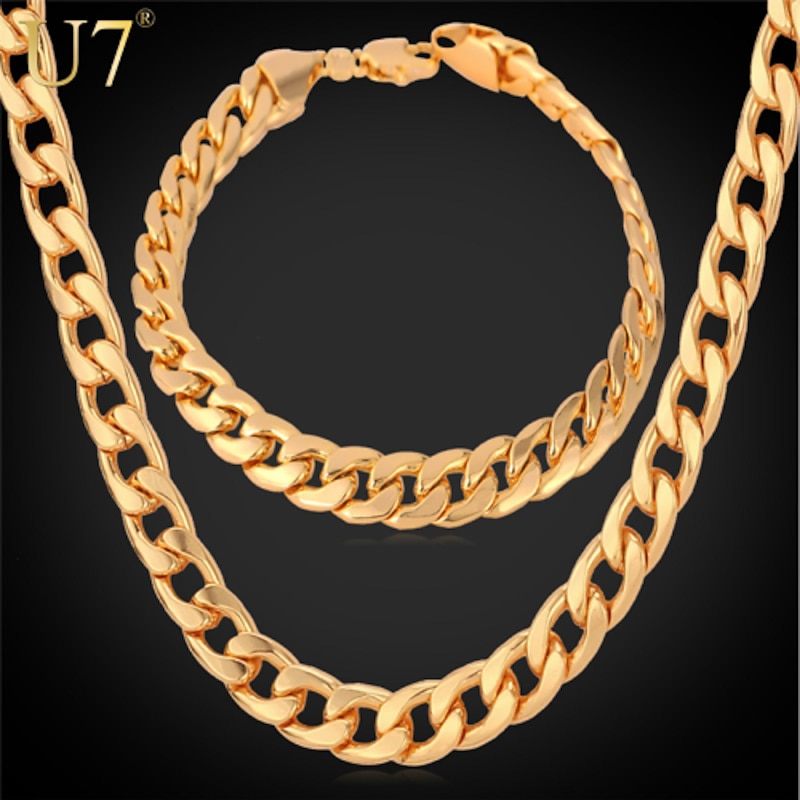 Chain Bracelet Chain Necklace For Men's Women's Party Gift Daily Rose Gold Platinum Plated Gold Plated Cuban Gold Silver Rose Gold dress to impress