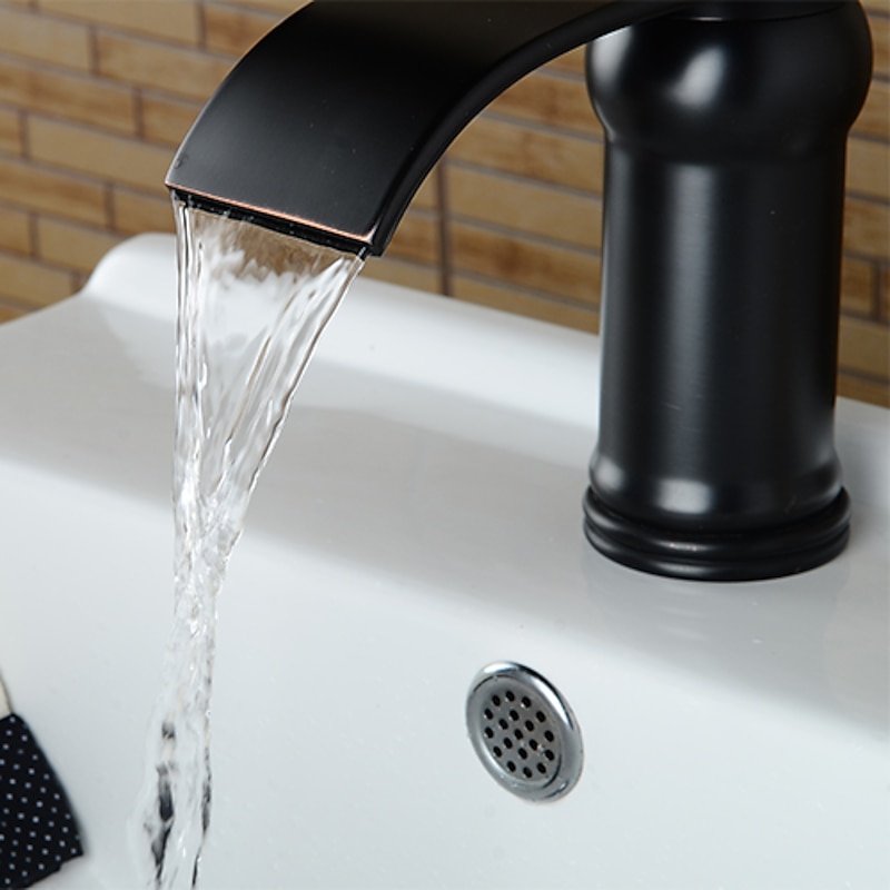 Bathroom Sink Faucet - Waterfall Oil-rubbed Bronze Widespread Single Handle One HoleBath Taps / Art Deco / Retro / Yes / Stainless Steel / Brass3