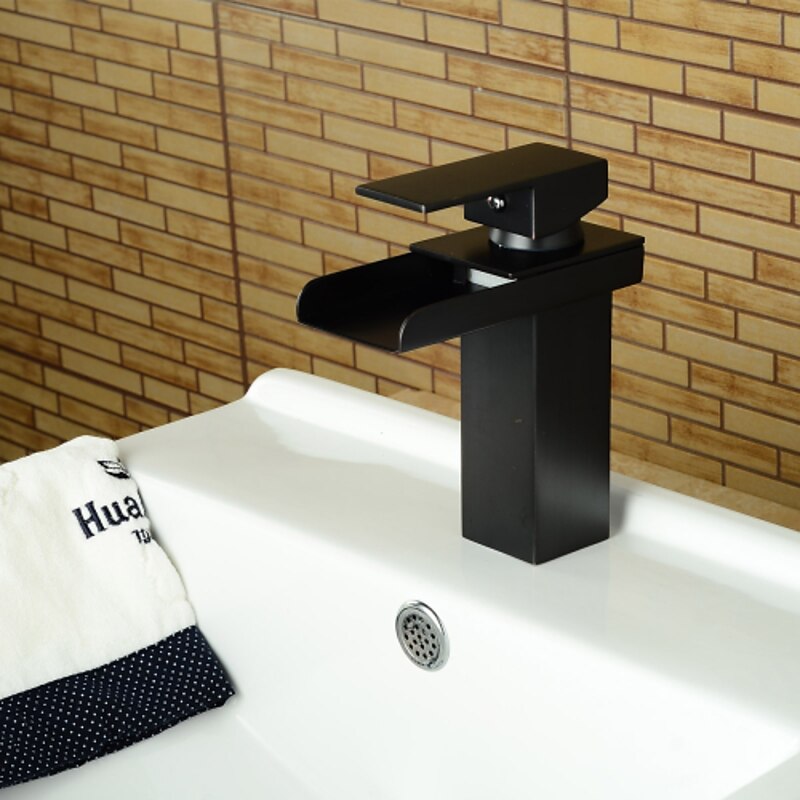 Bathroom Sink Faucet,Waterfall Oil-rubbed Bronze Centerset Widespread Single Handle One Hole Bath Taps with Hot and Cold Switch3