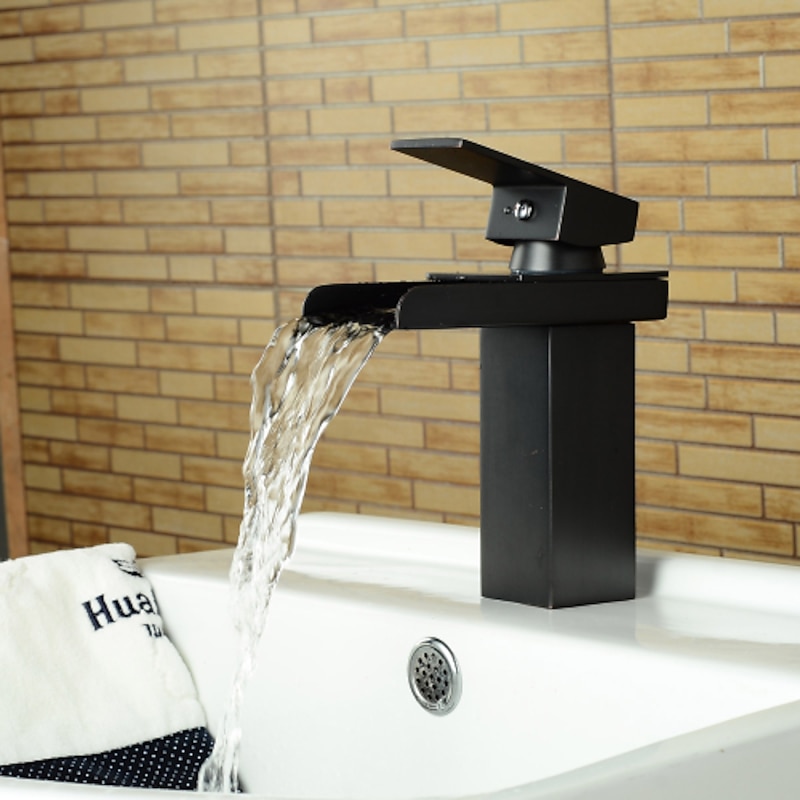 Bathroom Sink Faucet,Waterfall Oil-rubbed Bronze Centerset Widespread Single Handle One Hole Bath Taps with Hot and Cold Switch2
