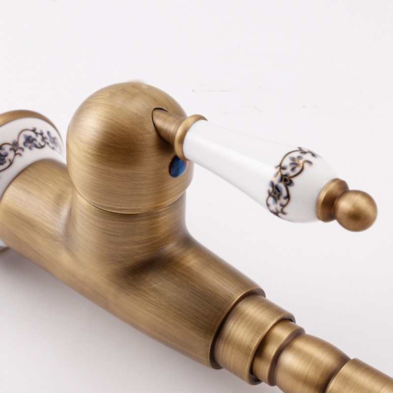 Luxury Retro Style Utility Sink Laundry Faucet, Centerset High Arc One Ceramic Handle One Hole Wash Basin Tap with Hot and Cold Water Switch, Laundry Tub Pot Filler Commercial Faucet in Antique Brass4