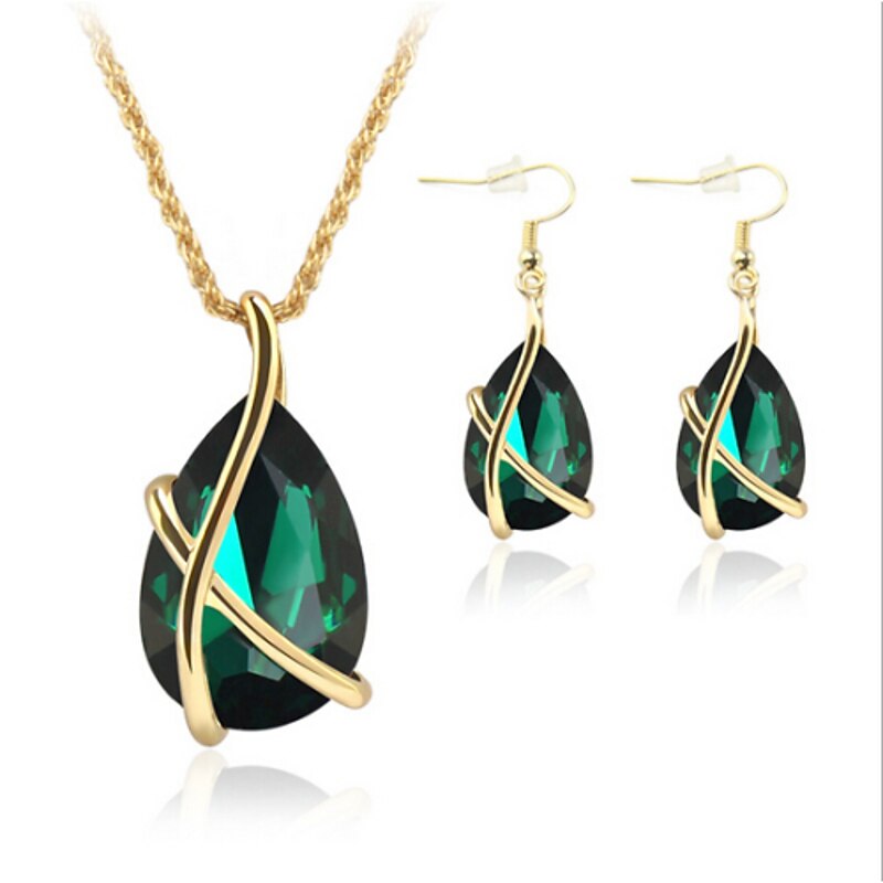 Jewelry Set Drop Earrings For Women's Sapphire Crystal Synthetic Emerald Party Wedding Special Occasion Gemstone & Crystal Crystal Rose Gold Plated Pear Cut Solitaire Teardrop Green Gray / Gift