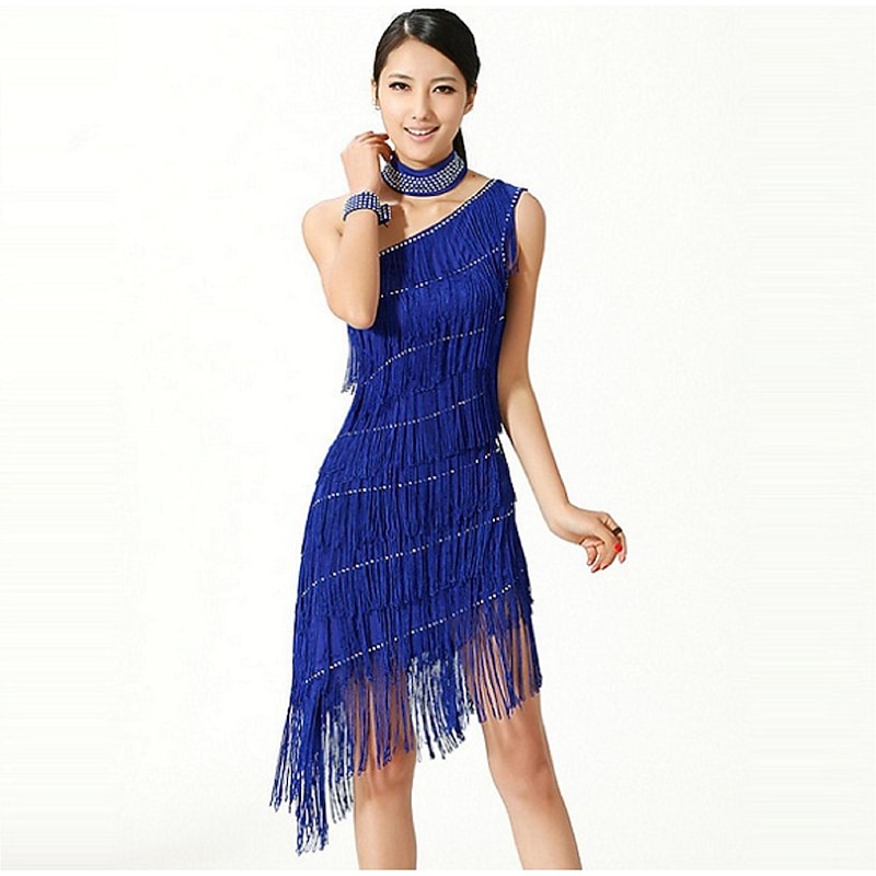 Latin Dance Dress Fringed Tassel Women's Performance Sleeveless Chinlon3
