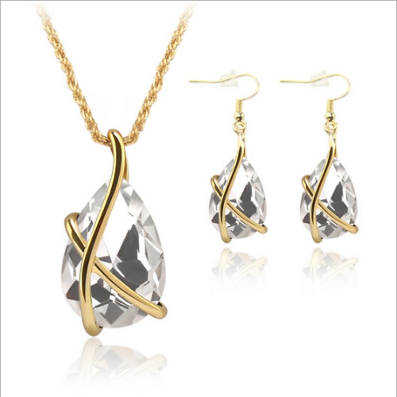 Jewelry Set Drop Earrings For Women's Sapphire Crystal Synthetic Emerald Party Wedding Special Occasion Gemstone & Crystal Crystal Rose Gold Plated Pear Cut Solitaire Teardrop Green Gray / Gift2