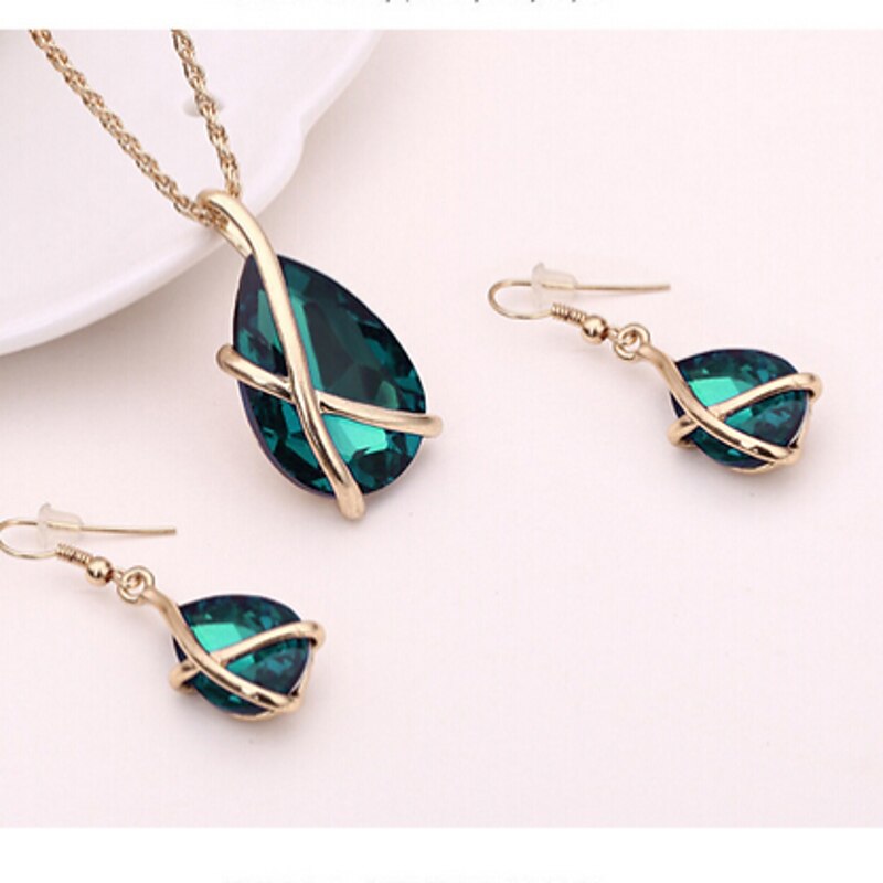 Jewelry Set Drop Earrings For Women's Sapphire Crystal Synthetic Emerald Party Wedding Special Occasion Gemstone & Crystal Crystal Rose Gold Plated Pear Cut Solitaire Teardrop Green Gray / Gift3