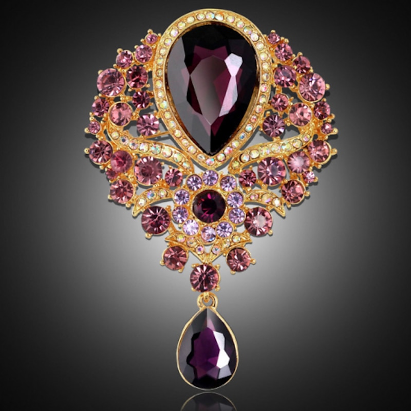 Women's Brooches Pear Cut Solitaire Party Ladies Luxury Work Fashion Crystal Cubic Zirconia Rhinestone Brooch Jewelry Purple Blue Gold For Party Wedding Special Occasion Anniversary Birthday Gift4