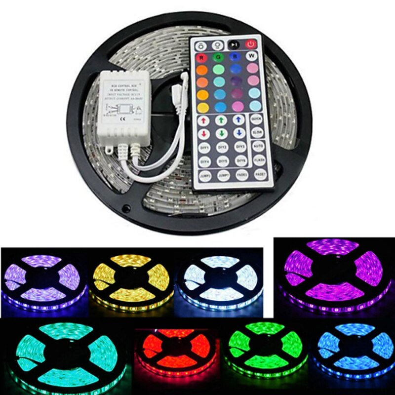 5M 16.4ft LED Strip Lights RGB TV Backlight Bedroom Kitchen Decor 300 x 5050SMD IR 44Key Remote Control Self-adhesive Color-Changing2