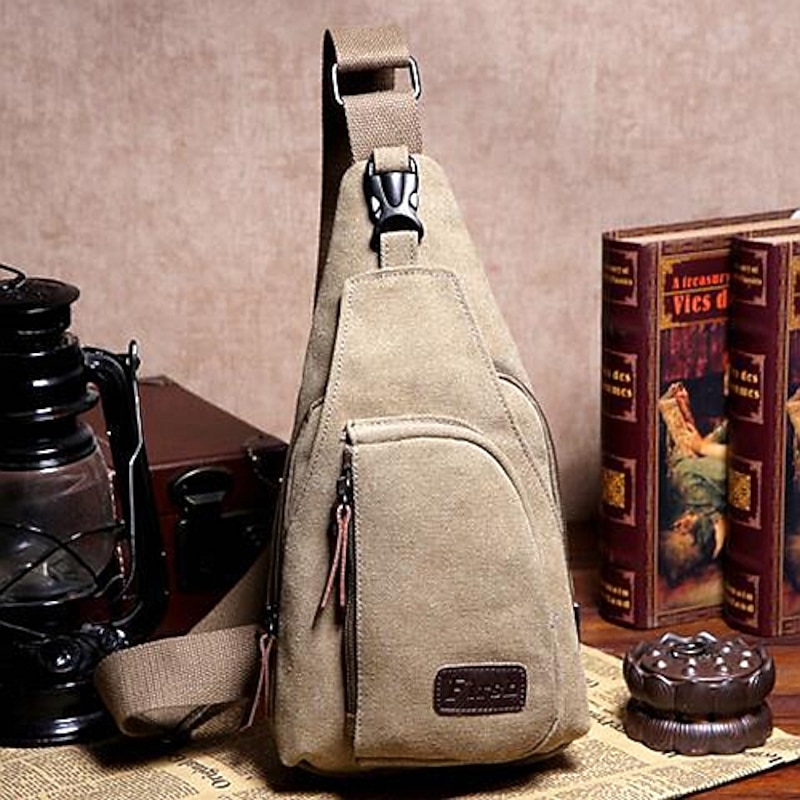 Unisex Sling Shoulder Bag Chest Bag Canvas Outdoor Sports Solid Colored Black Army Green Brown2