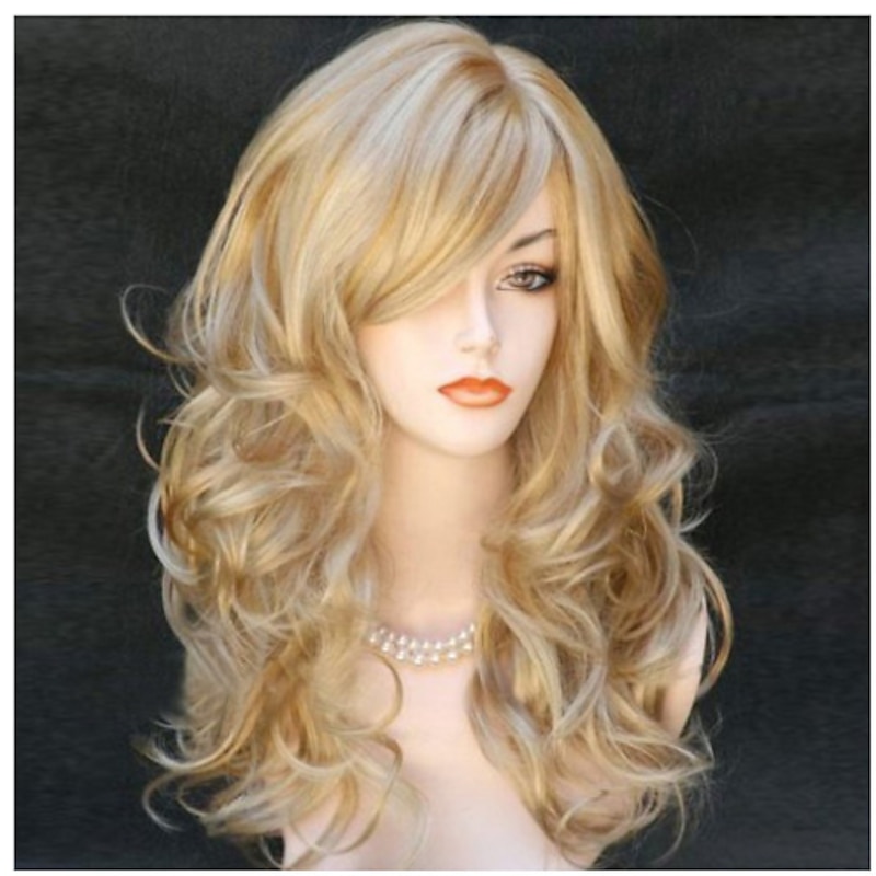 Blonde Wigs for Women Synthetic Wig Body Wave Wavy with Bangs Wig Women's Side Part Synthetic Hair  Blonde  Wigs Blonde Long Black / Red Blonde Black 22 Inch2