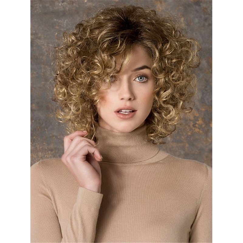 Blonde Wigs for Women Synthetic Wig Curly Curly Side Part Wig Blonde Short Blonde Synthetic Hair Women's Fashion Blonde2