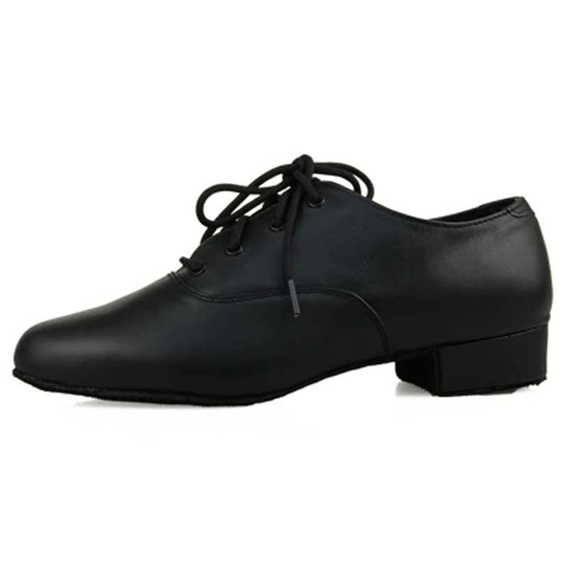 Men's Black Leather Oxford Latin Dance Shoes with Lace-Up Design, Comfortable Ballroom and Jazz Shoes for Performances3