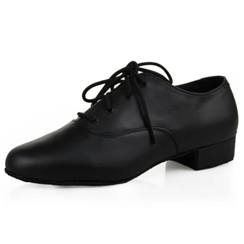 Men's Black Leather Oxford Latin Dance Shoes with Lace-Up Design, Comfortable Ballroom and Jazz Shoes for Performances2