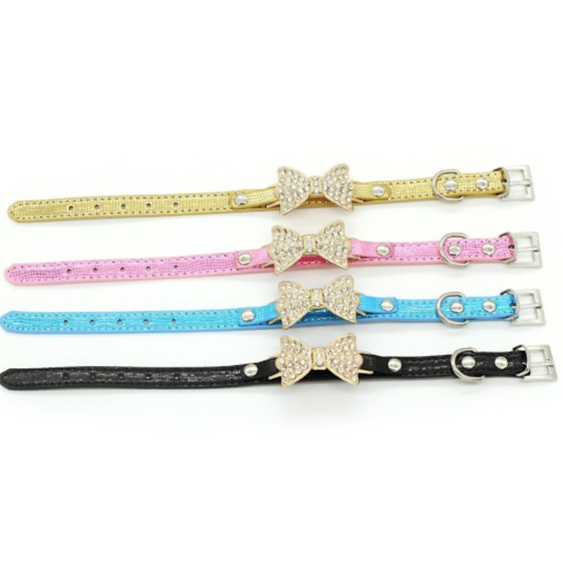 Cat Dog Collar Adjustable / Retractable Rhinestone Bowknot2