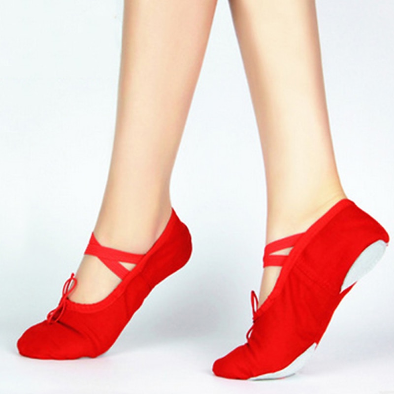 Women's Ballet Shoes Practice Flat Sneaker Practice Gore Elastic Band Slip-on Kid's Black White Red2