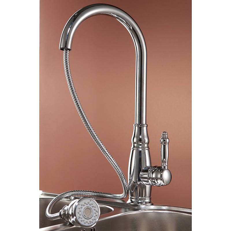 Kitchen Sink Mixer Faucet with Pull Out Sprayer, High Arc Brass Silver/Coffee Single Handle One Hole Oil-rubbed Bronze Pull Down Tall Kitchen Taps with Hot and Cold Water Hose4