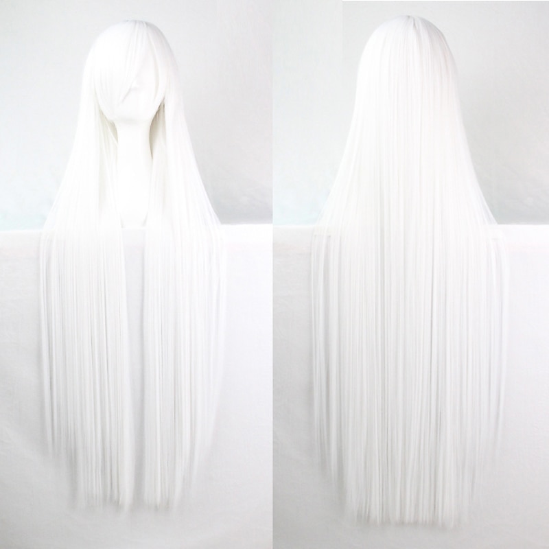 White Wigs for Women Cosplay Wig Synthetic Wig Straight with Bangs Wig Very Long Side Part White Halloween Wigs2