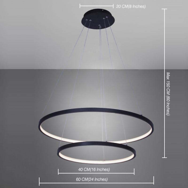 2-Light 60cm LED Pendant Light Aluminum Circle Design Painted Finishes Dimmable Modern Dinning Room Bedroom with Acrylic Shade Adjustable Lights 50W ONLY DIMMABLE WITH REMOTE CONTROL4