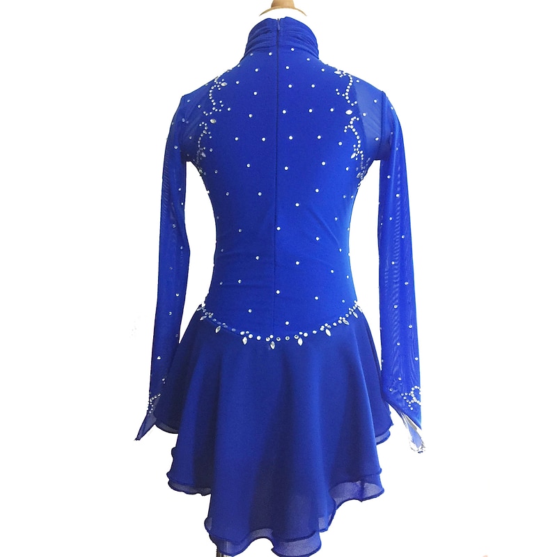 Figure Skating Dress Women's Girls' Ice Skating Dress Outfits Dark Purple Dark Red Fuchsia Elastane Outdoor clothing Practice Competition Skating Wear Handmade Classic Long Sleeve Ice Skating Figure3