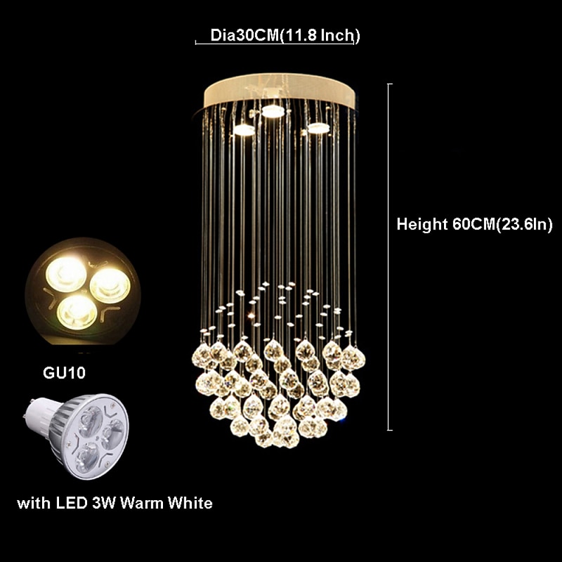 3-Light 30cm(11.81 Inch) Crystal LED Chandelier Gold Pendant Light Metal Electroplated Modern Contemporary 110-120V 220-240V GU103