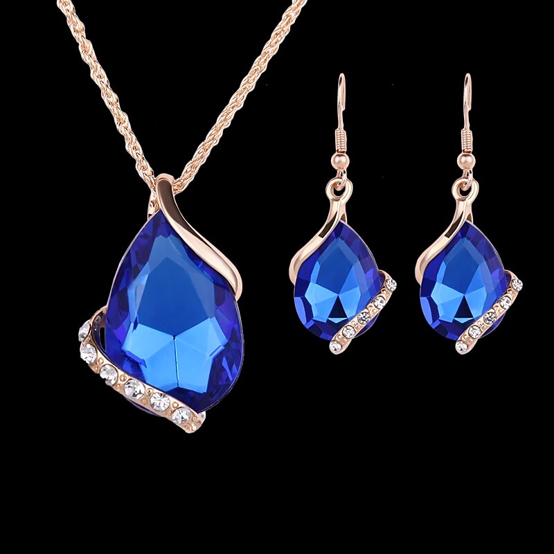 Jewelry Set Drop Earrings For Women's Sapphire Crystal Party Wedding Daily Rose Gold Crystal Rhinestone Pear Cut Solitaire Drop Red Blue Green / Pendant Necklace / Necklace / Earrings / Valentine2
