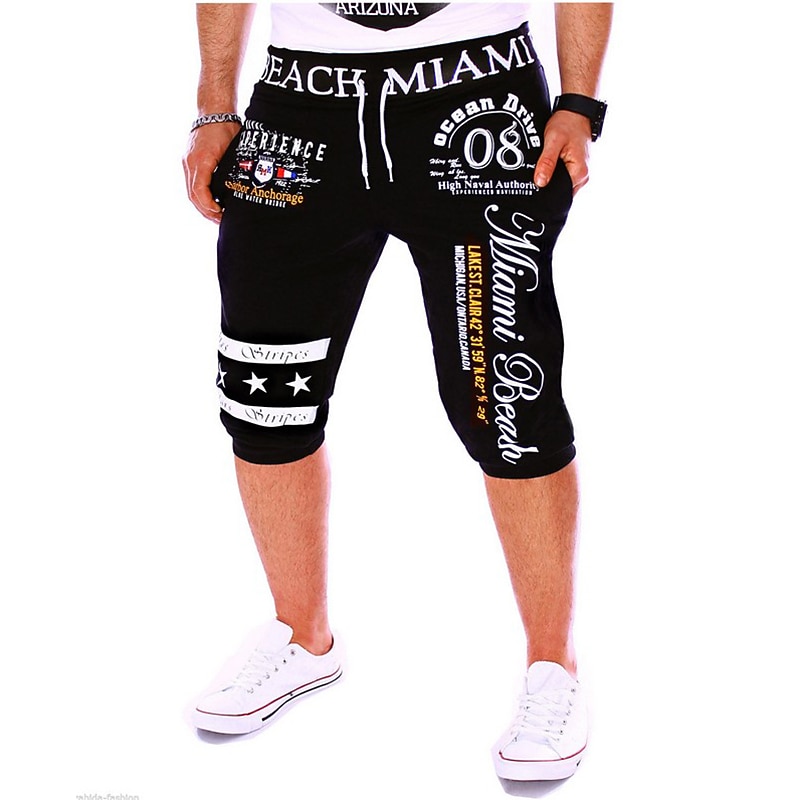 Men's Graphic Cropped Joggers | Miami Beach Ocean Drive Nautical Print Sweatpants for Casual Lifestyle Wear4
