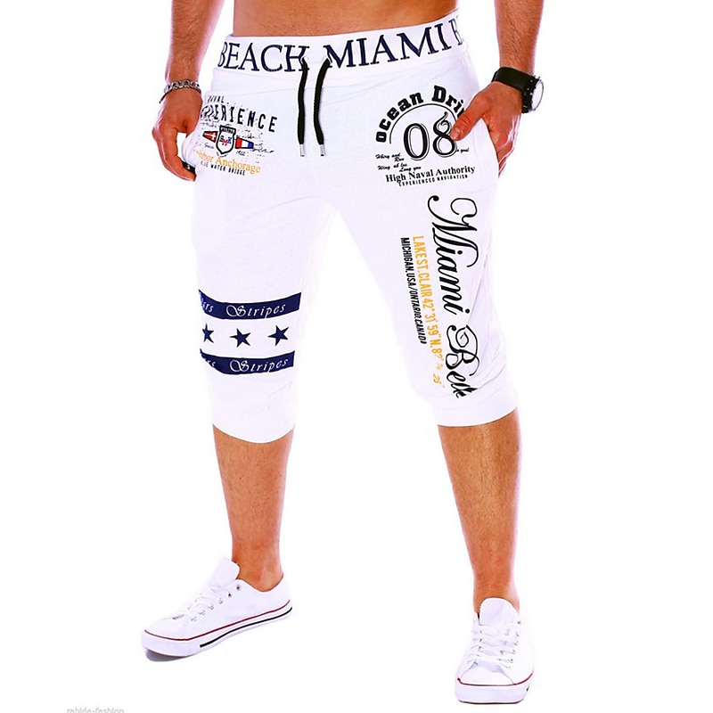 Men's Graphic Cropped Joggers | Miami Beach Ocean Drive Nautical Print Sweatpants for Casual Lifestyle Wear3