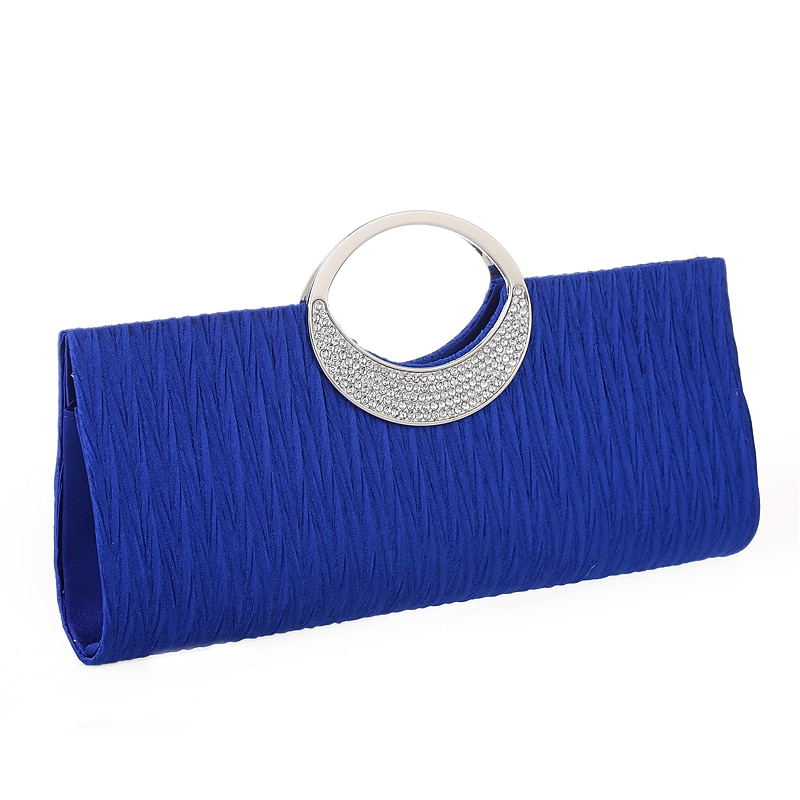 Women's Elegant Evening Clutch Bag - Rhinestone Handle, Pleated Satin, Wedding & Party Purse