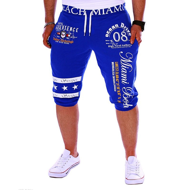 Men's Graphic Cropped Joggers | Miami Beach Ocean Drive Nautical Print Sweatpants for Casual Lifestyle Wear