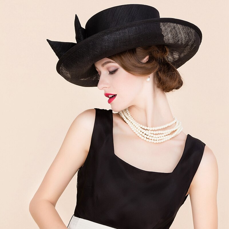 Fascinators Hats Sinamay Bowler / Cloche Hat Wedding Casual Horse Race Ladies Day Melbourne Cup Vintage Elegant With Bowknot Headpiece Headwear dress to impress Race Day Dress4