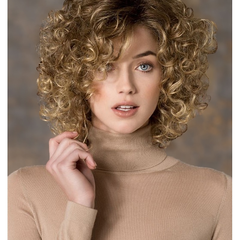 Blonde Wigs for Women Synthetic Wig Curly Curly Side Part Wig Blonde Short Blonde Synthetic Hair Women's Fashion Blonde