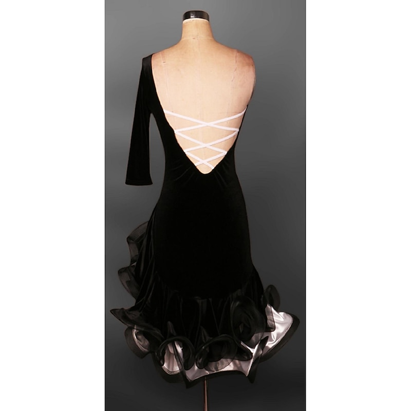 Latin Dance Dress Ruffles Women's Performance 3/4 Length Sleeve High Chiffon Satin Spandex4