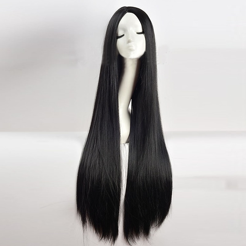 Black Wigs for Women The Addams Family Wig Long Black Wig Cosplay Wig Synthetic Wig Cosplay Wig Long Azure Light Brown Lake Blue Blonde Pink Synthetic Hair 34 Inch Women'S Halloween Wigs