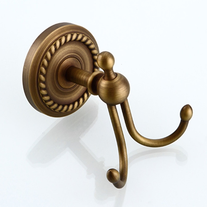Bath Accessory Set Include Toilet Paper Holder and Robe Hook Antique Brass Wall Mounted 2 pcs3