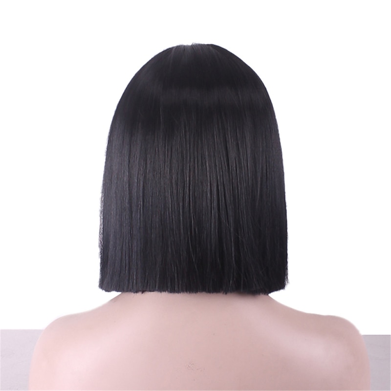 Black Wigs for Women Synthetic Wig Straight  Straight Yaki Bob Neat Bang Wig Short Natural Black Synthetic Hair 12 Inch with Bangs Black Christmas Party Wigs3