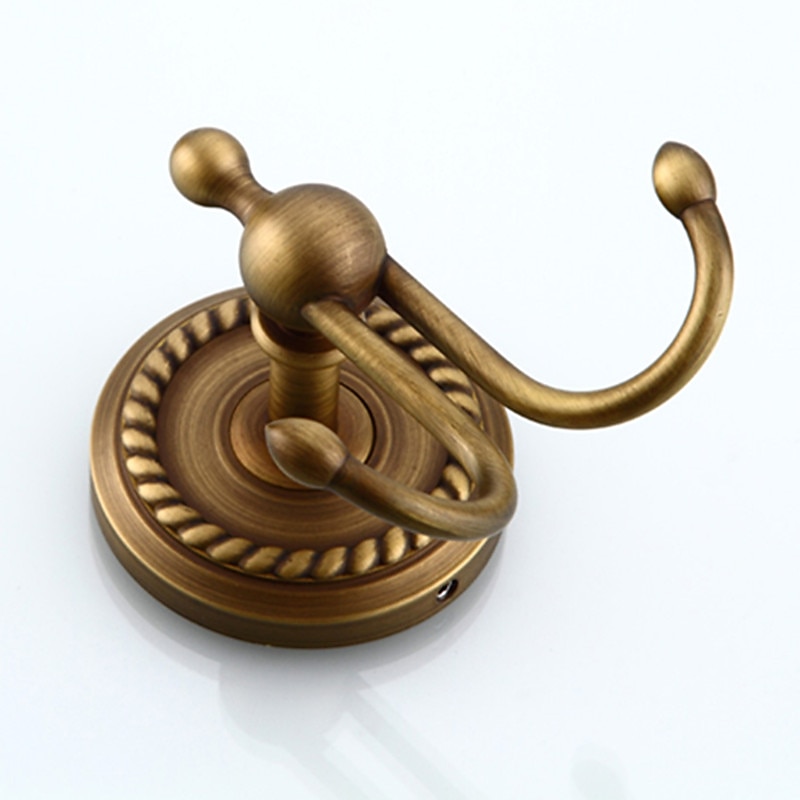 Bath Accessory Set Include Toilet Paper Holder and Robe Hook Antique Brass Wall Mounted 2 pcs2