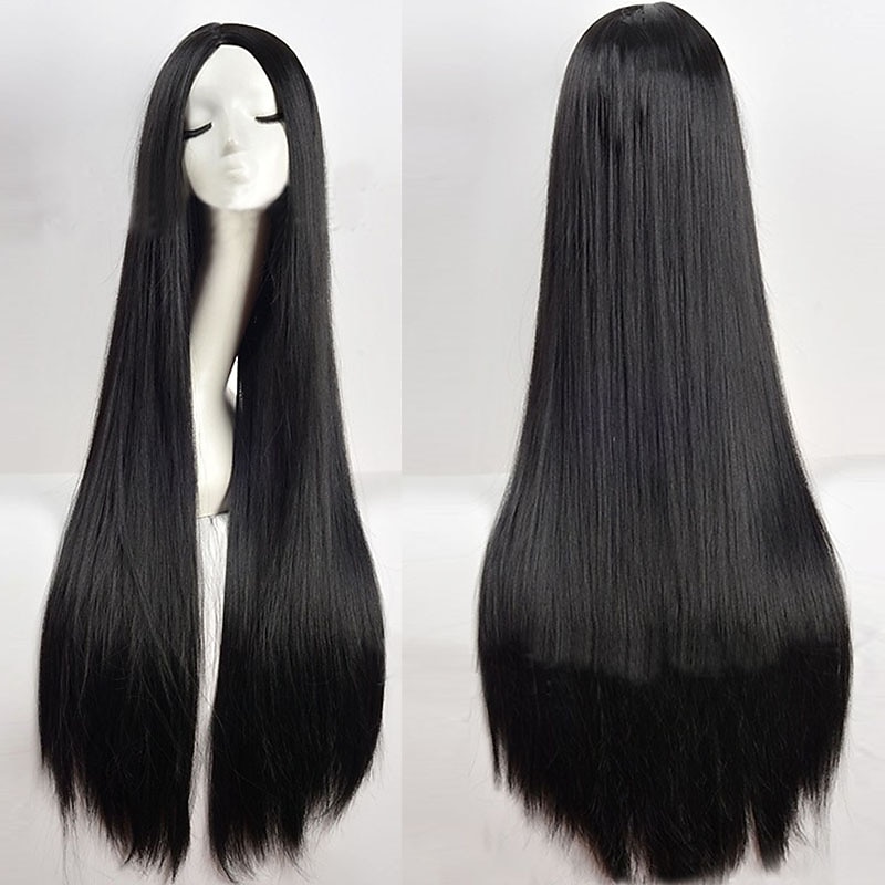 Black Wigs for Women The Addams Family Wig Long Black Wig Cosplay Wig Synthetic Wig Cosplay Wig Long Azure Light Brown Lake Blue Blonde Pink Synthetic Hair 34 Inch Women'S Halloween Wigs3