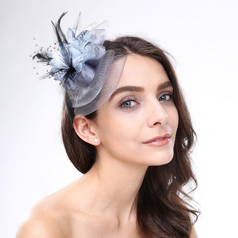 Fascinators Headwear Feather Net Wedding Tea Party Horse Race Ladies Day Cocktail Vintage Style Elegant With Floral Headpiece Headwear dress to impress Race Day Dress2