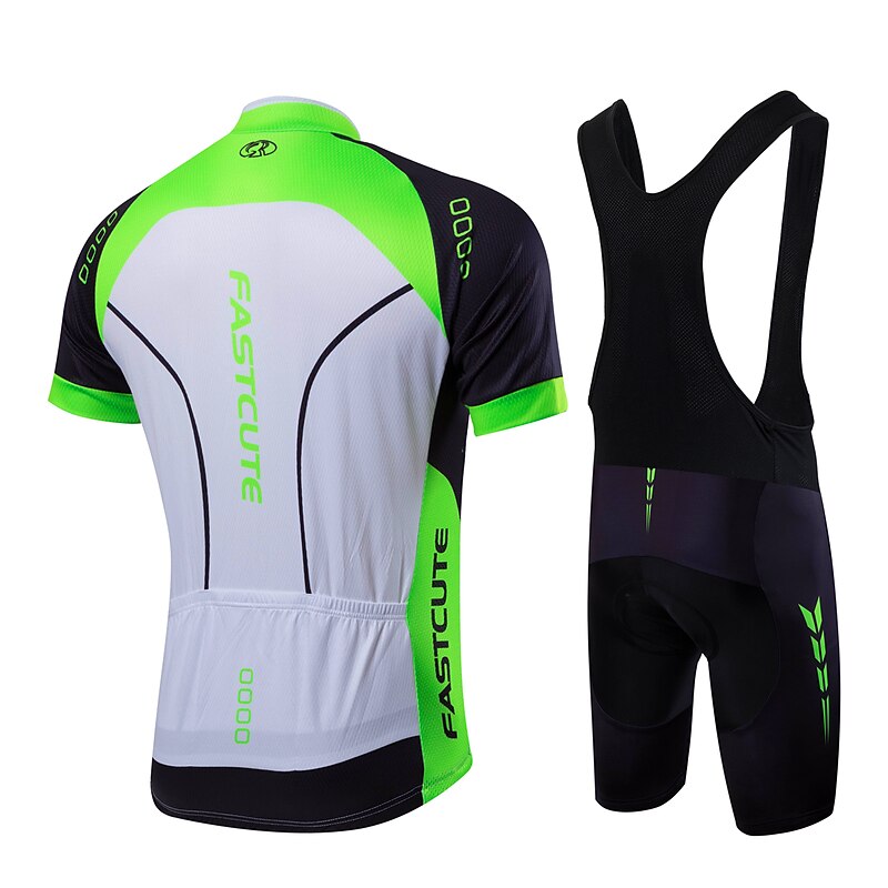 Fastcute Men's Unisex Cycling Jersey with Bib Shorts Short Sleeve Mountain Bike MTB Road Bike Cycling Yellow Light Green Red Fashion Bike Jersey Bib Tights Clothing Suit Breathable Quick Dry Back3