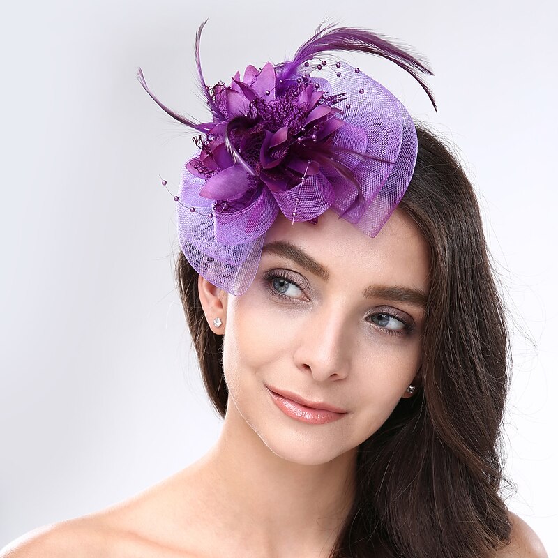 Fascinators Headwear Feather Net Wedding Tea Party Horse Race Ladies Day Cocktail Vintage Style Elegant With Floral Headpiece Headwear dress to impress Race Day Dress4