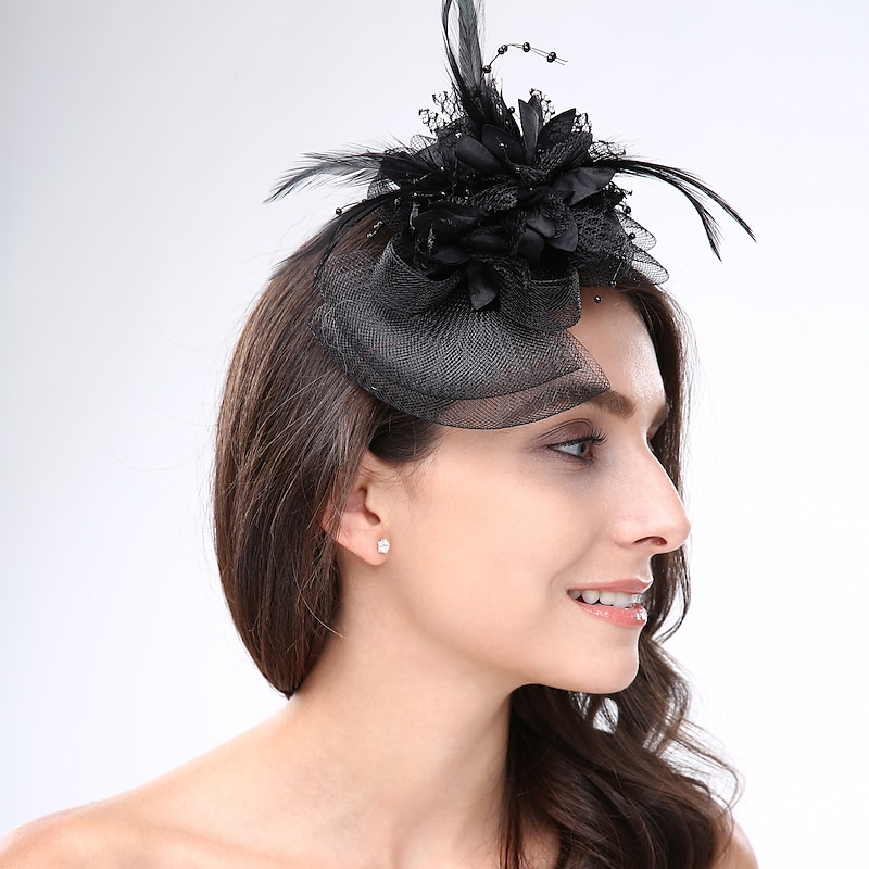 Fascinators Headwear Feather Net Wedding Tea Party Horse Race Ladies Day Cocktail Vintage Style Elegant With Floral Headpiece Headwear dress to impress Race Day Dress3
