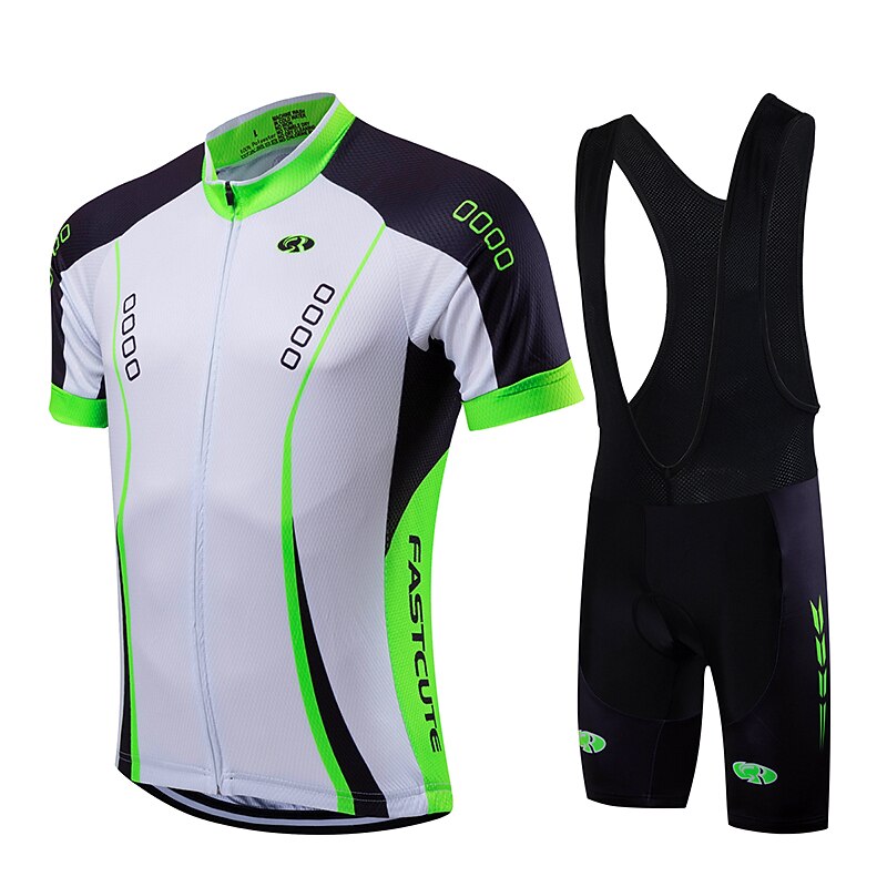 Fastcute Men's Unisex Cycling Jersey with Bib Shorts Short Sleeve Mountain Bike MTB Road Bike Cycling Yellow Light Green Red Fashion Bike Jersey Bib Tights Clothing Suit Breathable Quick Dry Back2