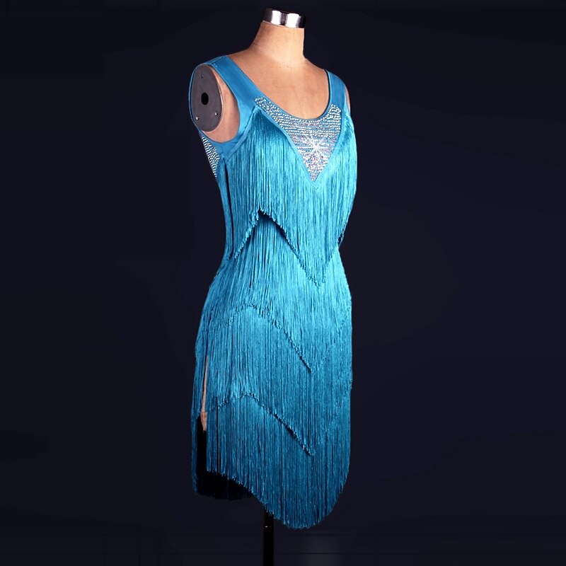 Dance Salsa Latin Dance Dress Crystal / Rhinestone Ruffles Women's Performance Sleeveless Spandex Lace2