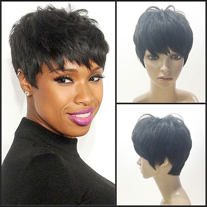 Human Hair Blend Wig Short Straight Layered Haircut Short Hairstyles 2020 Berry Classic Straight Black Blonde Brown Natural Capless Women's Palest Blonde Honey Blonde / Bleached Blonde Blonde 8 inch